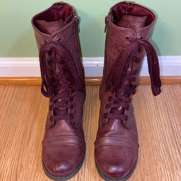 Maroon Combat Boots - Picture 2 of 9